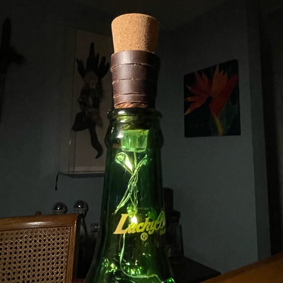 LUCKY BUDDHA BEER BOTTLE LAMP Recharge Portable Decor Occasion Glass Leather - Picture 6 of 14